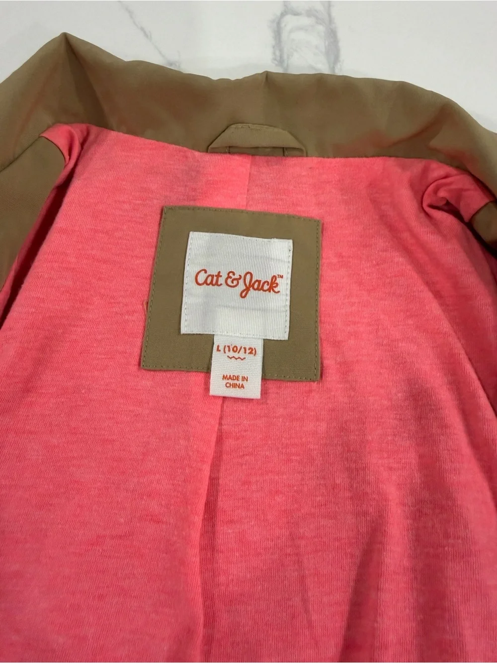 Cat & Jack Girls Khaki Trench Coat Jacket Tan Pink Lining Size L 10/12